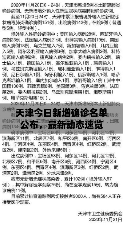 天津今日新增确诊名单公布，最新动态速览