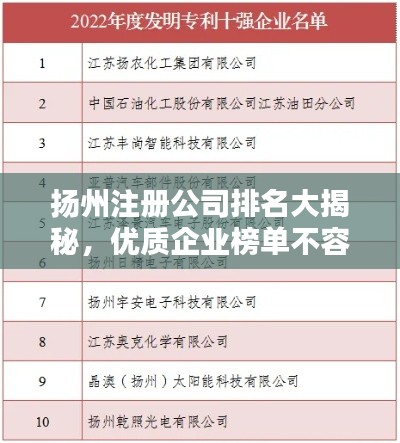 扬州注册公司排名大揭秘，优质企业榜单不容错过！
