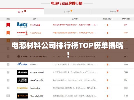电源材料公司排行榜TOP榜单揭晓！