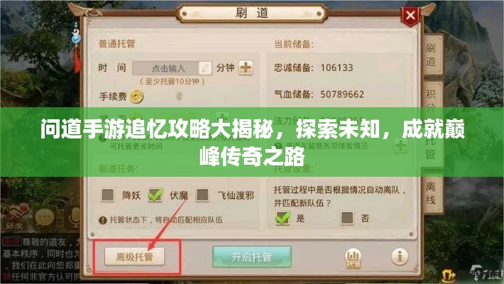 问道手游追忆攻略大揭秘，探索未知，成就巅峰传奇之路