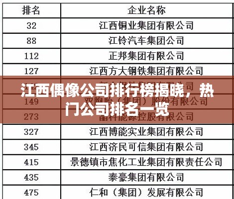 江西偶像公司排行榜揭晓，热门公司排名一览