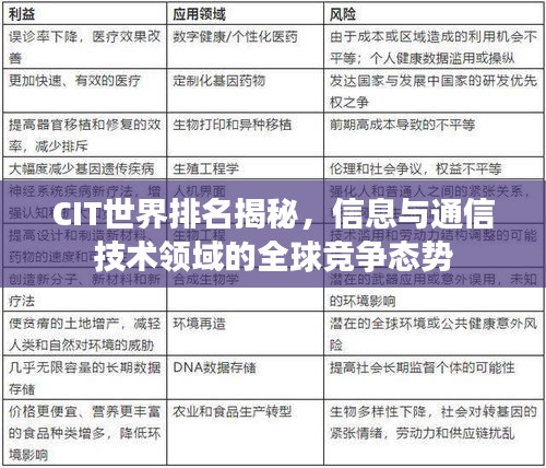 CIT世界排名揭秘，信息与通信技术领域的全球竞争态势