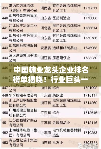 中国糖业龙头企业排名榜单揭晓！行业巨头一览无余